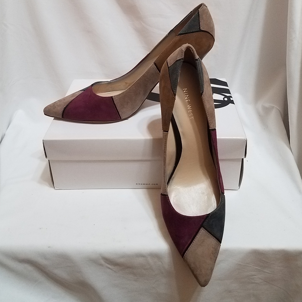 9 West Color Blocked Suede Pumps